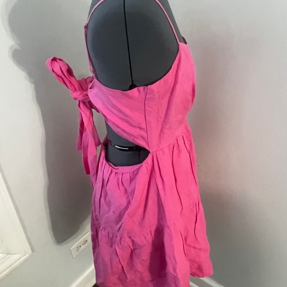 Bardot Sz M Bubblegum Pink Amelie Linen Blend Tiered Mini Dress w/ Bow NWOT - Picture 5 of 15